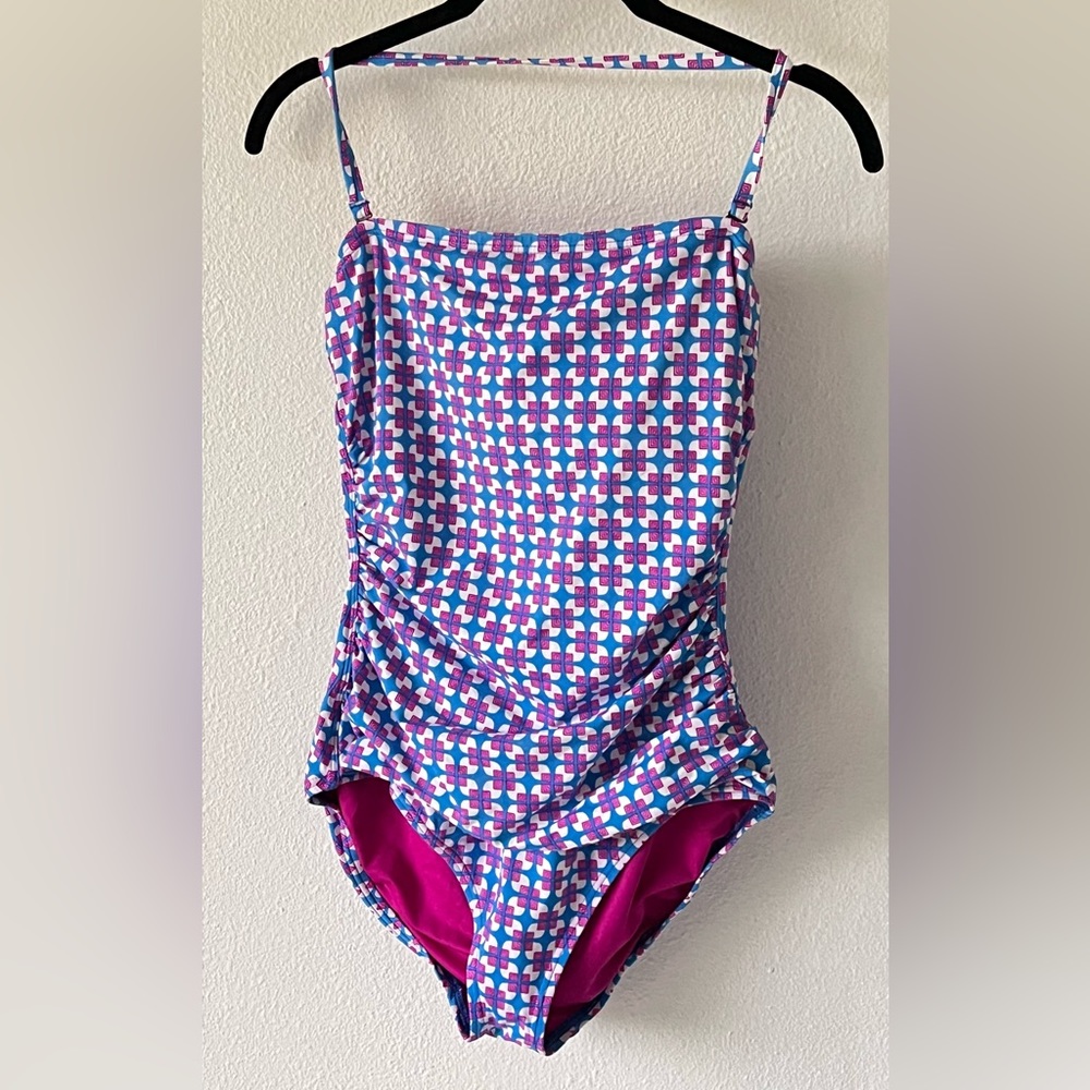 ECHO Design Mid Century Style Retro Geometric One Piece Swimsuit Blue and Purple - Picture 4 of 12